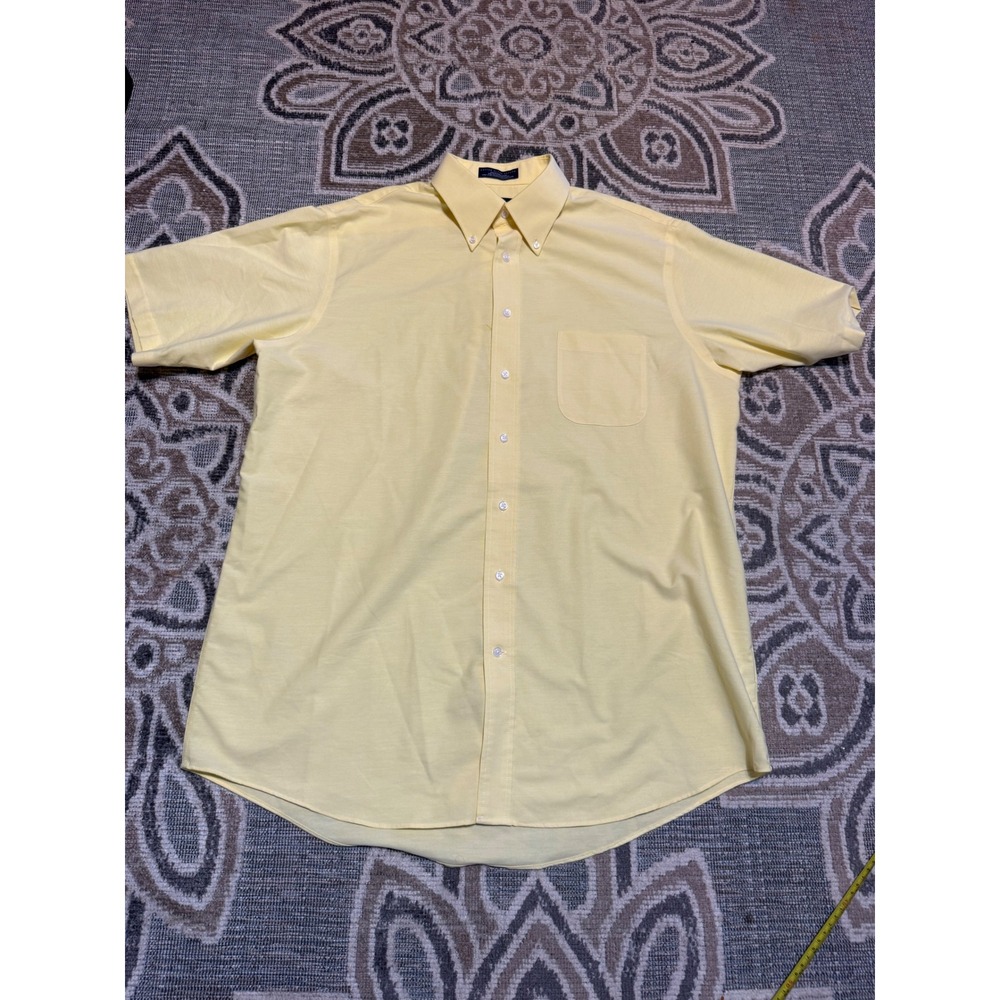 Stafford Essentials Mens Yellow Short Sleeve Oxford Button Down Shirt Size 17